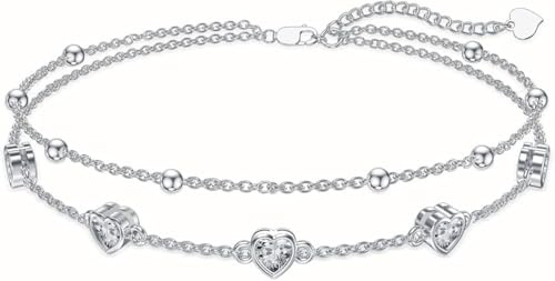 Dorunmo Rund Herz Armband für Frauen 925er Sterlingsilber Geburtsstein-Armbänder Armbänder Geburtstags-Schmuck Rundes Perlenarmband für die Ehefrau für Hände und Füße