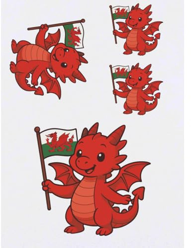 Azeeda 4 x 'Cute Welsh Dragon' Temporary Tattoos (TO00086936) | Mixed-Size Water Resistant Skin Safe Transfers for Parties and Costumes
