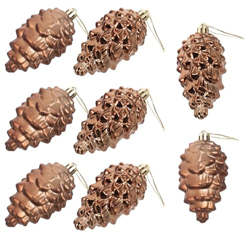UKCOCO 8 Stück Tannenzapfen Deko: Weihnachtsbaumschmuck Hängend 5x9.5cm Braun - Für Weihnachtsbaum, Adventsdekor, Wohnzimmer, Büro und Partydekoration