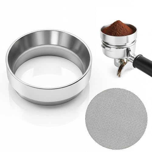 Kaffee Dosierring 51mm mit Puck Screen 51mm, Magnetischer Dosing Funnel Dosiertrichter, Espresso Zubehör für Barista, Zuhause, Kaffeepulver Exakten Abfüllen (Edelstahl)