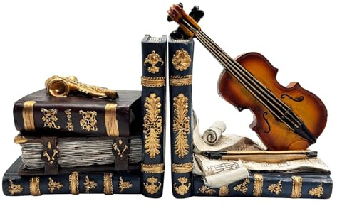 Vintage Klavier Violine Buchstützen Dekorative Harz Klavier Violine Bücherhalter Retro Musikliebhaber Geschenke for Bücher,Regale Heim Büro Dekorationen