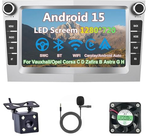 Radio Coche Android 15 para Vauxhall/Opel Corsa C D Zafira B Astra G H con Carplay Android Auto,9'' Radio Pantalla, BT/GPS/WiFi/FM/RDS+Cámara Trasera+Mic(S-6(8G+128G))