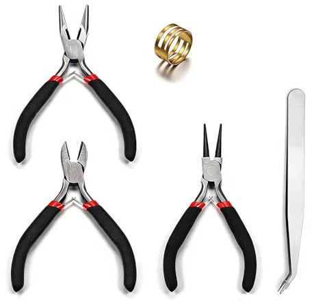 5Pcs Jewellery Pliers Set for Jewellery Making Tools - Carbon Steel Needle Nose, Round Nose & Wire Cutters with Tweezers & Jump Rings for Beading, DIY Craft, Jewellery Repair & Wire Wrapping