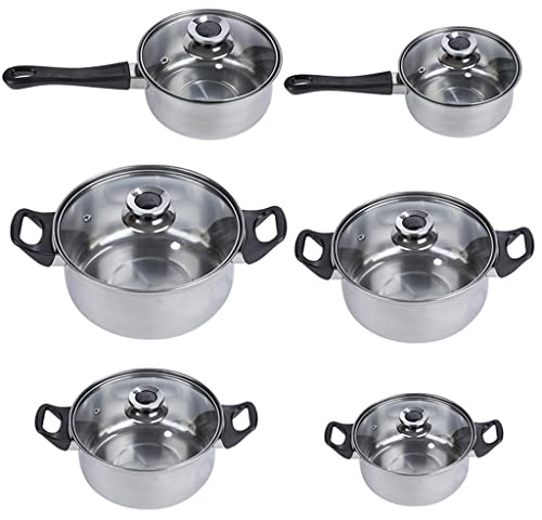 QTYQWC Marmite, poêle à Frire, 6 pièces en Acier Inoxydable et Ensembles de casseroles, Batterie de Cuisine, Casserole à Induction, cocotte, Couvercle en Verre, casseroles Vision