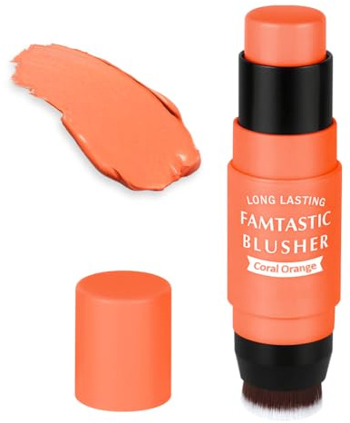 BUTBU Cremiger Rouge Stick, Vielseitiger rouge stick, Makeup-Stick, Leuchtendem Finish, Creme-Tönung für Wange, Lippe und Auge, Erfrischendes, Pflegendes Make-up, Farbanpassungseffekt(Coral Orange)