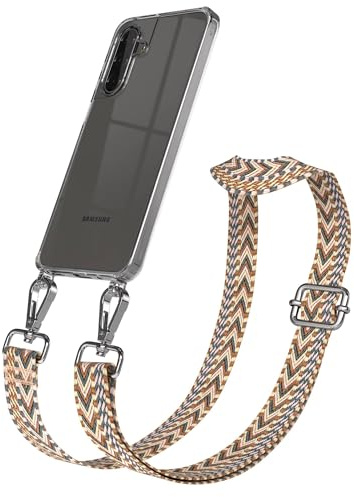 EAZY CASE Handykette - Verstellbares Taschenband kompatibel mit Galaxy A17, Schulterriemen, Handykordel mit Silikon Hülle, Umhängetasche, Braun Silber