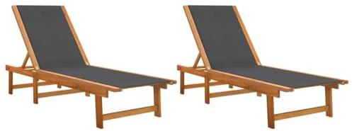 Generico Lettino Piscina Regolabile in Legno Massello di Acacia e Textilene Nero, 200x66x34 cm, Schienale Regolabile per Giardino, Terrazza, Balcone