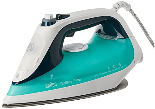 Braun TexStyle 7 Pro SI7042GR, Ferro da Stiro con Piastra FreeGlide 3D EloxalPlus, 220 g/min, Punta di Precisione, Manico Ergonomico, Ricarica da 300ml, Sistema Antigoccia, 2400W, Bianco/Grigio