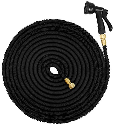 EYEPOWER dehnbarer Gartenschlauch 10-30m Doppelter Latexkern 3-Fach verstärkt Messing Verbinder Handbrause Schwarz