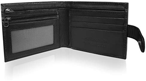 Roamlite - Portafoglio da uomo in pelle, con chiusura a zip, scomparto per banconote e tasca portamonete, blocco del segnale RFID, 11 x 9 x 2 cm, RL180AM, Blocco RFID (Nero) - RL180RFID