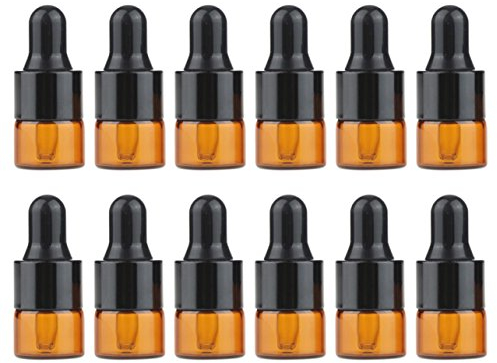 24 PCS Mini Verre Ambre Huile Essentielle Flacon Bouteille Bocaux avec Capuchon En Caoutchouc Noir Cosmétique Parfum Échantillon Conteneur De Stockage (1ml)