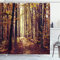 ABAKUHAUS Landschaft Duschvorhang, Misty Wetter Wald, Stoffliches Gewebe Badezimmerdekorationsset mit Haken, 175 x 200 cm, Pale Yellow Dark Orange