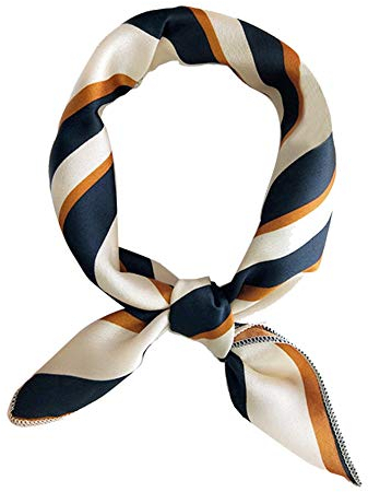 Frauen-Schal-Multifunktions-Seidenschals Satin-kleine quadratische Tücher dünne Retro-Haar-Riegel Griff Tasche Band Bandanas Damen Büro Nickituch (Striped Grün Orange)