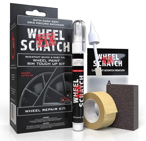 Wheel Scratch Fix | Kit de retoque de ruedas rápido y fácil, pintura para llantas, lápiz de pintura, kit de reparación de ruedas (gris oscuro satinado)