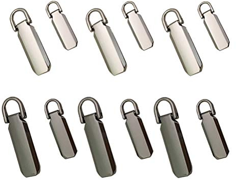 Supvox Reißverschluss-Schieber für Stoff, Koffer, Rucksack, Gepäck, Bastelarbeiten, Handwerk, 12 Stück - Wasserfest, Universelle Passform, 4.1 x 1.2 x 0.5cm, Schwarz und Weißgold
