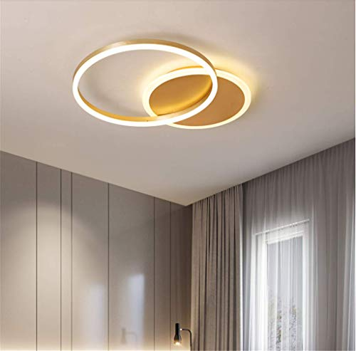 JINWELL LED Deckenleuchte Mit Fernbedienung Modern Kronleuchte Creative Pendelleuchte Deckenlampe Deckenstrahler Acryl Lampenschirm Modern Elegant Matt Aluminium Deckenleuchte,Gold,2 Rings/36W
