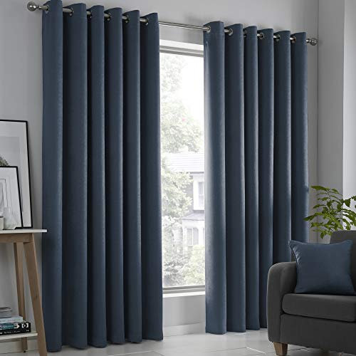 Fusion - Strata - Blockout Pair of Eyelet Curtains - 46 Width x 54 Drop (117 x 137cm) in Navy