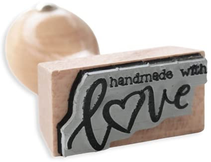 Stempel Handmade with love mit Herz für Selbstgemachtes/Kleingewerbe/Handwerk 40x20mm Holzgriff (40x20 mm)