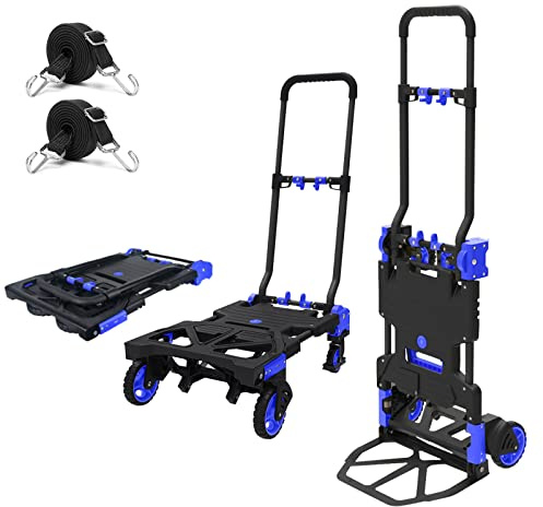 Oyoest Folding Hand Truck Heavy Duty 330LB Load Carrying,Convertible Dolly Cart with Retractable Handle and 4 Rubber Wheels,Portable Hand Truck Foldable for Luggage/Personal/Travel/Mobile/Office Use.