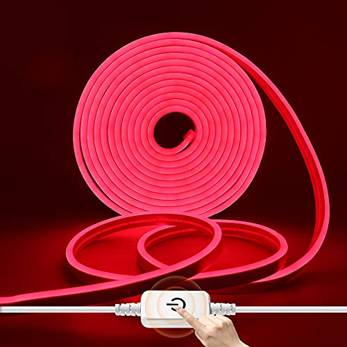 HEGEHE Dimmbar Neon LED Streifen, 12V 2835 LED Strip Wasserdicht Diffusion Silikon Neon Flex LED Lichtband Schlauch für Innen Aussenbereich Heim Küche DIY Deko (Rot, 5M)