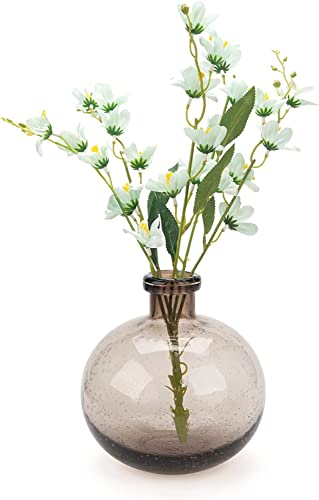 XIUWOUG Runde Glasvase,Braune Dekovase,Vintage Glas Vase für Modernes Wohnkultur,Indoor Dekoration (nur Vase),Braune klein