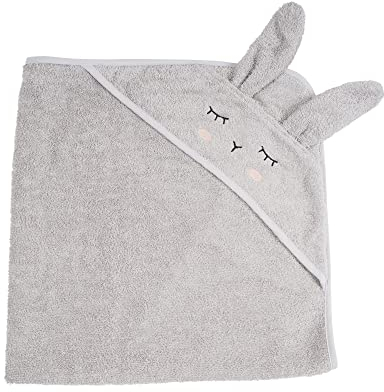 kikadu Kapuzen-Handtuch Hase Silbergrau - Kinderhandtuch mit Tiergesicht aus 100% GOTS-zertifizierter Bio-Baumwolle