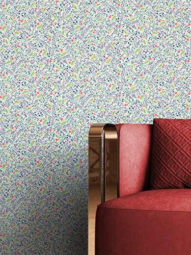 NEWROOM Tapete Weiß Vliestapete Blumen - Blumentapete Landhaus Grün Blau Blüten Wiese Romantisch inkl. Tapezier-Ratgeber