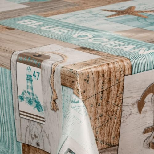 Wachstuch-Tischdecke Wachstischdecke Tischwäsche Abwaschbar Wachstuchdecke G11, Muster:Anker Boot Ozean Maritim, Größe:90x100