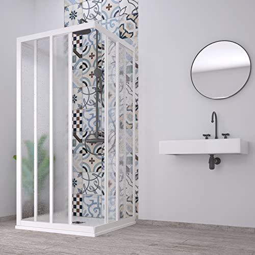 Decorspace - Mampara de ducha de 3 lados Acril de acrílico con perfiles de PVC apertura central reducible Made in Italy (75 x 90 x 75 cm)