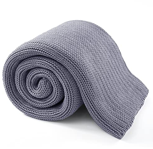 Guohaoi Gestrickte Gewichtsdecke (hellgrau, 152.4x203.2 cm, 6.8 kg), Heimdekoration, kühlende Überwurfdecke für beanspruchte oder heiße Schläfer, Dicke Strickdecke für Erwachsene, für Queen-Size-Bett