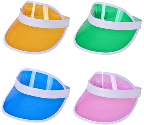 4 Stück Sonnenvisier Neon Farben, 80er Jahre Sonnen Visoren Poker Beach Party Sonnenvisiere für Golf, Tennis and Pokerpartys (DE/NL/SE/PL, Alphanumerisch, Einheitsgröße, 60, Satz A)