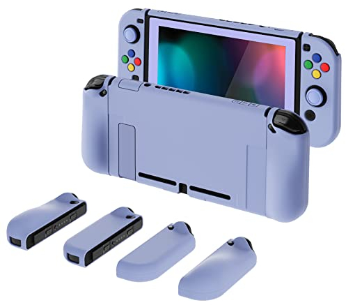 PlayVital AlterGrips Case für Nintendo Switch Konsole Joy Con, Hülle Zubehör Schutzhülle Tasche, Ergonomische Grip Joycon Cover mit Schutzfolie&Joystick Kappen-Helles Violett
