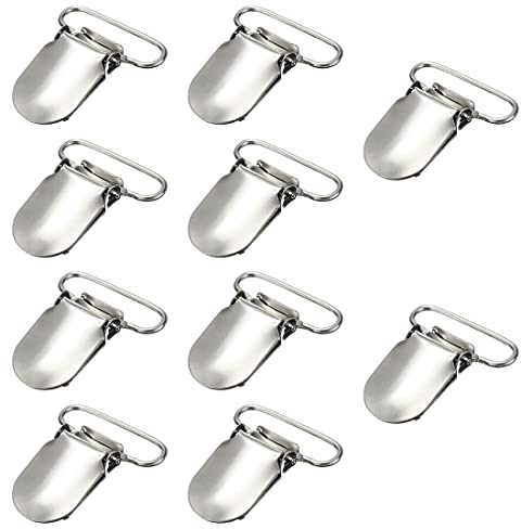 LEEQBCR 10 Stück Scnullerkettenclips, Schnuller Clips, Klipp Schnullerkette, Metall Hosenträger Clips, Silber Entenschnabel Form einfügen Schnuller Halter Hosenträger Clip Riemen Schnalle, Silber