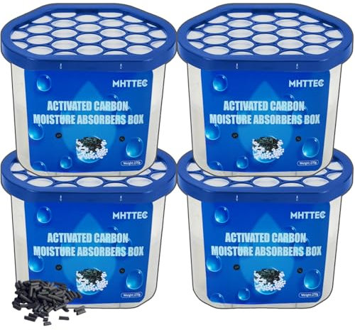 MHTTEC Moisture Absorbers Boxes with Activated Charcoal 4 Pack 230g Dehumidifiers for Closet Bathroom Basement Bedroom Disposable Desiccant for Car Moisture Absorbers for Home