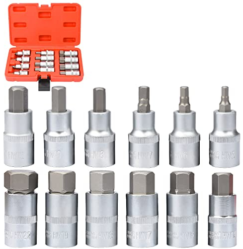 profiwoab Impact Hex Bit Socket Set 12PCS Hex Driver Bit Internal Hexagon 5-22 mm Allen Key Socket Set with Storage Case
