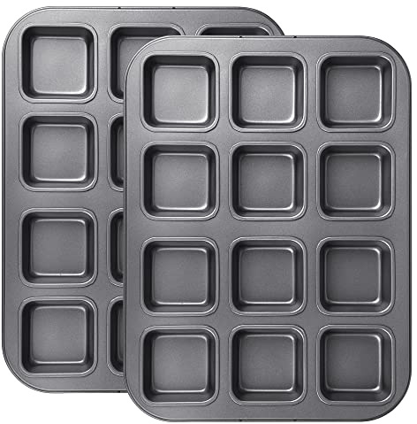 Tiawudi 2 Pack Brownie Pan, Non-stick Baking Bread Pan, Heavy Duty Carbon Steel Mini Muffin Pan, 12-Cavity Loaf Pan