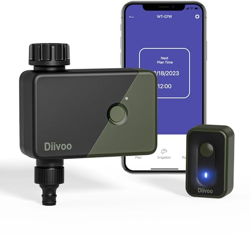 WiFi Water Timer with RFID Technology, Diivoo Smart Water Timers for Irrigation Timer with WiFi Hub, 6 Watering Plans and 2 Watering Modes, Sprinkler Hose Timer Compatible with Alexa and Google
