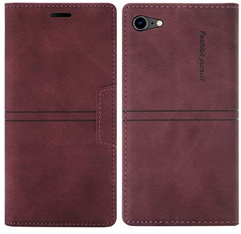 OKZone Cover per iPhone SE 2020/8/ 7, Custodia Flip Pelle Portafoglio Magnetica Libro con Slot Schede, Slim Silicone TPU Bumper Wallet Supporto Case per iPhone SE 2020/8/ 7 (4,7 Pollici) (Rosso)