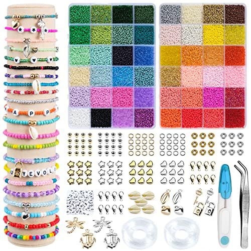 ARTREE 40000 Piezas Cuentas de Colores de 2mm con 300 Abalorios Letras para Hacer Pulseras Cristal DIY Collares Bisutería