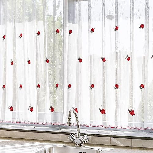 HOMEYA - Cortina Cocina Translúcida 100x140cm - Visillo Transparente Estampado para Ventana, Marco de puerta - 2 Unidades