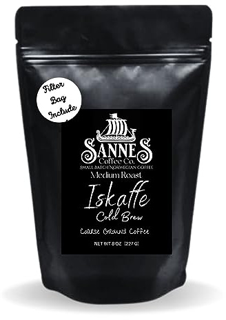Sannes Coffee Co. Norwegian Iskaffe Cold Brew Coffee-Medium Roast-Course Grind-Filter Bag Included-Makes 1 Gallon of Cold Brew