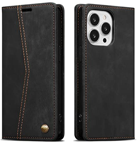 QLTYPRI Wallet Case for iPhone 15 Pro Max 6.7 inch, Vintage PU Leather Folio Case with Card Slots Kickstand Magnetic Closure Shockproof Flip Phone Cover for iPhone 15 Pro Max - Black