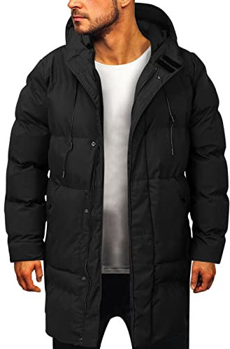 Szshaoye Men's Mid Length Hooded Puffer Jackets for Men Zip Up Down Jacket Down Warm Hooded Padded Coat Windproof Parka Insulated Jackets with Hood Winter Casual Down Coats(Black,XXL)