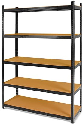 BOUDECH Brace 120 - Scaffale per carichi pesanti, in metallo e MDF, con 5 ripiani regolabili 180x120x40 cm