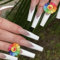 Faux Ongles Long MouyouGlow,Ballerine Cute Kawaii Blanc French 3D Soleil Arc-en-ciel Charms Carton Diamant Rainbow Sun Smile Press on Nails avec Colle à Ongles,Y2K Coquette Fake Nails