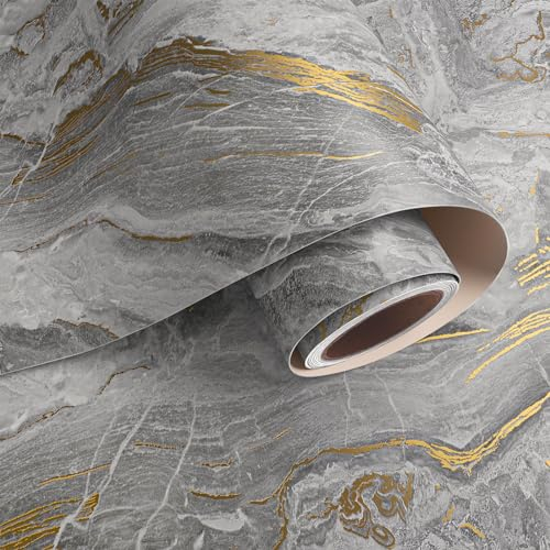 VaryPaper Papier Peint Marbre Gris et Or Mat 40cmx200cm Rouleau Adhesif Decoratif Papier Autocollant pour Meuble Marbre Papier Peint Salle de Bain Imperméable Papier Peint Adhesif Mural Cuisine
