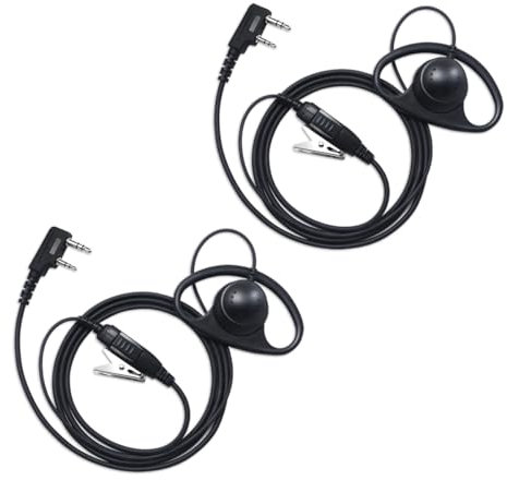 PROMAXPOWER Headset Funkgerät Kompatibel mit Kenwood Baofeng UV-5R 777 888S UV-82 TH-22AT TH-25 TK-3100, D-förmiges Ohrhörer Inklusive PTT-Mikrofon, 2 Pin Headset Funkgerät, 2 Stuck