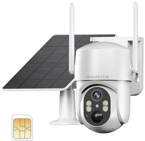 HOSAFE 4G LTE Überwachungskamera Aussen mit SIM Karte Kabellos Solar PTZ Überwachungskamera Ohne WLAN, 2K Farb-Nachtsicht 270°/90° Schwenkbar TF-Kartenslot PIR Erkennung 2-Wege-Audio IP66 Wasserdicht