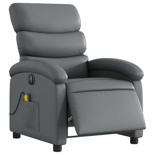 vidaXL Massagesessel Elektrisch, Sessel Verstellbare Rückenlehne Fußteil, Fernsehsessel Relaxsessel mit Liegefunktion, Liegesessel Polstersessel Ruhesessel, Grau Kunstleder