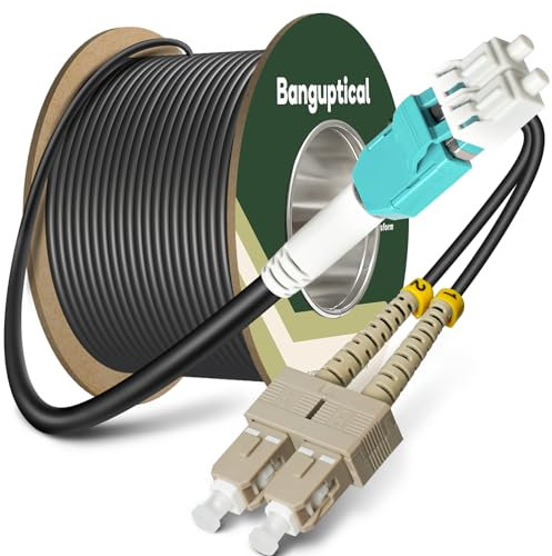 Banguptical OD-5.0mm OFNR Cable de conexión de fibra óptica multimodo blindado LC a SC OM3 de 100 m, cable de fibra óptica dúplex de 10 GB, puentes de fibra de 50/125um, cubierta de cable clasificada